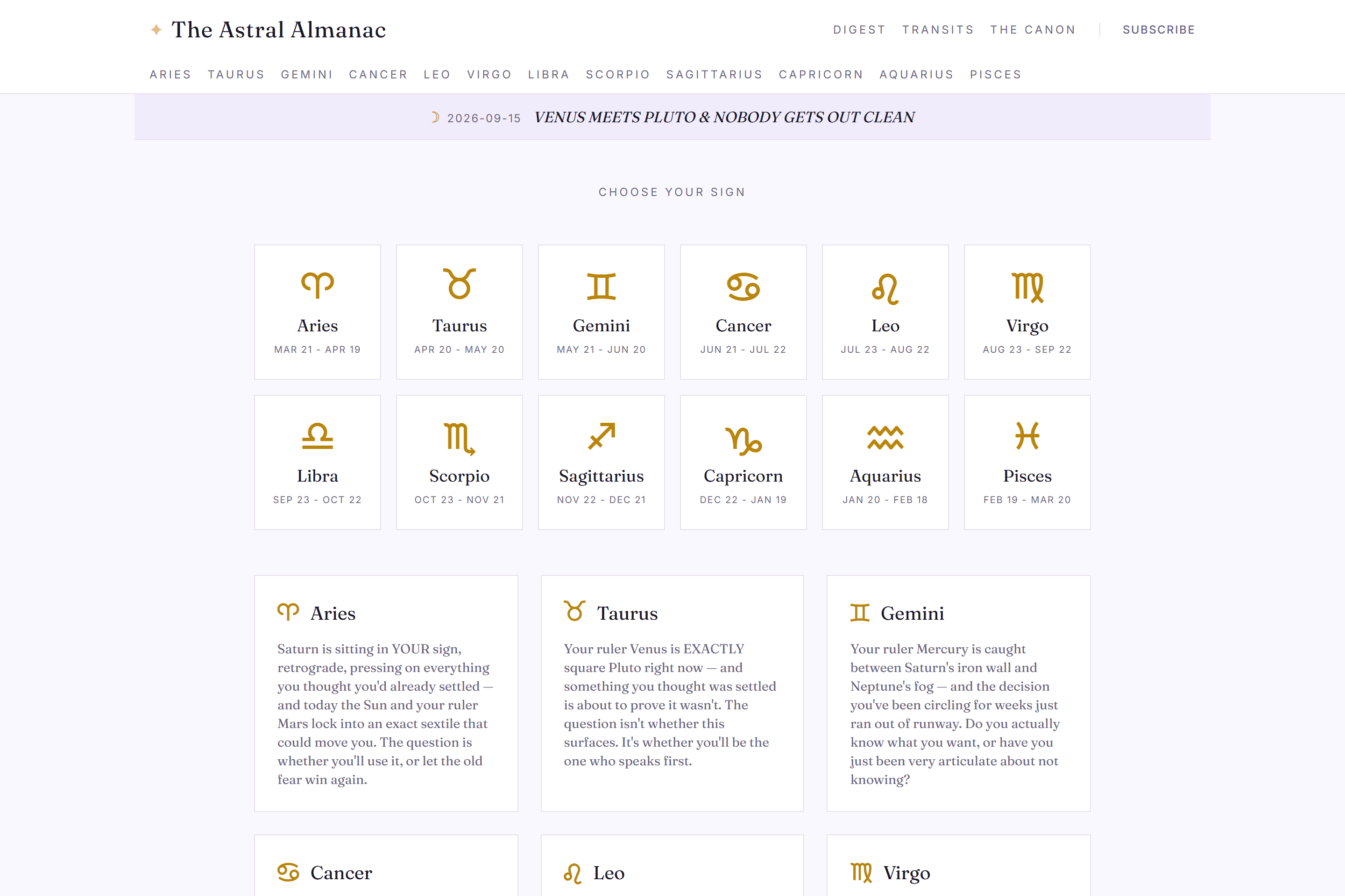 Astral Almanac home page.