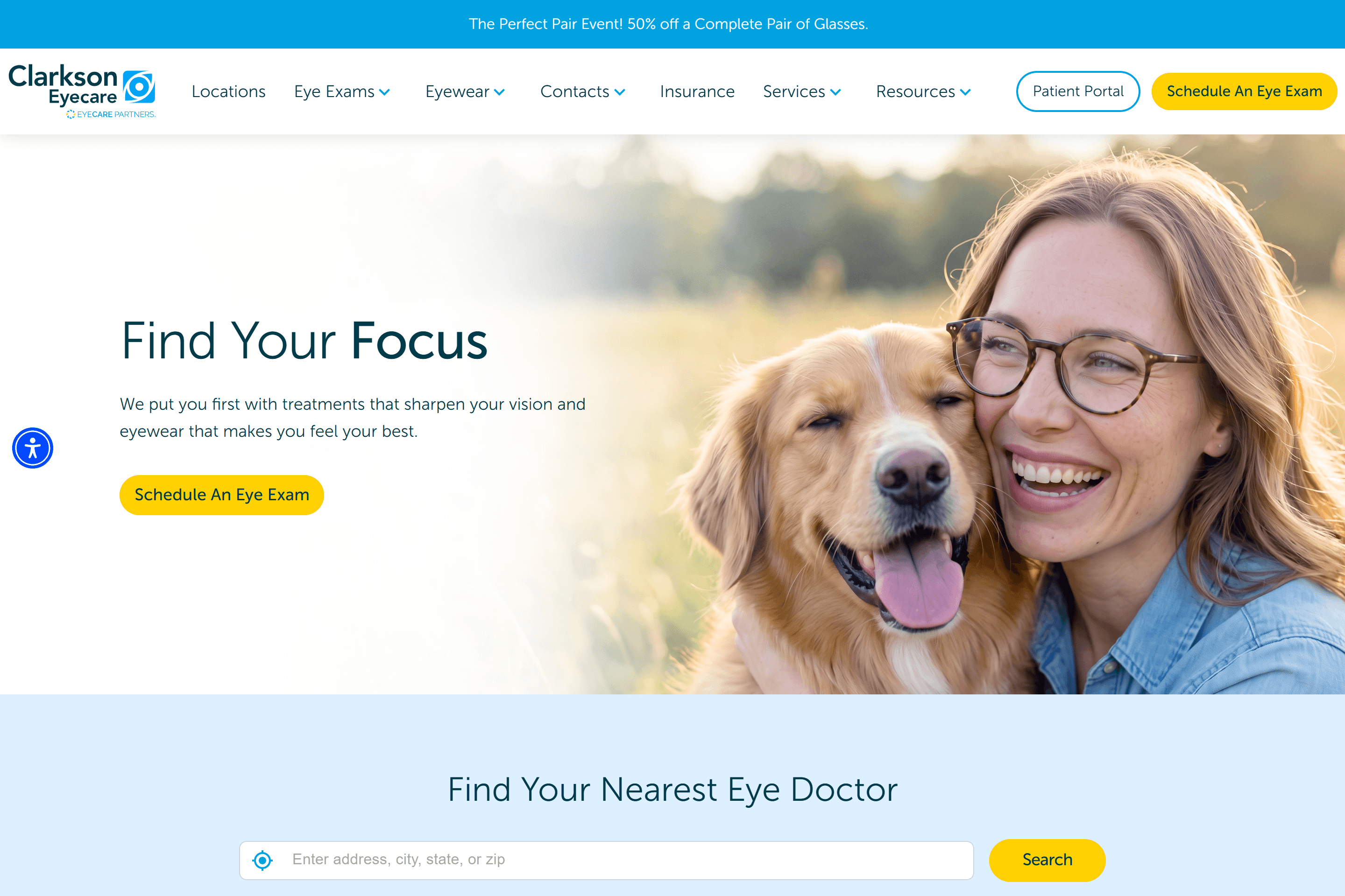 Clarkson Eyecare homepage.