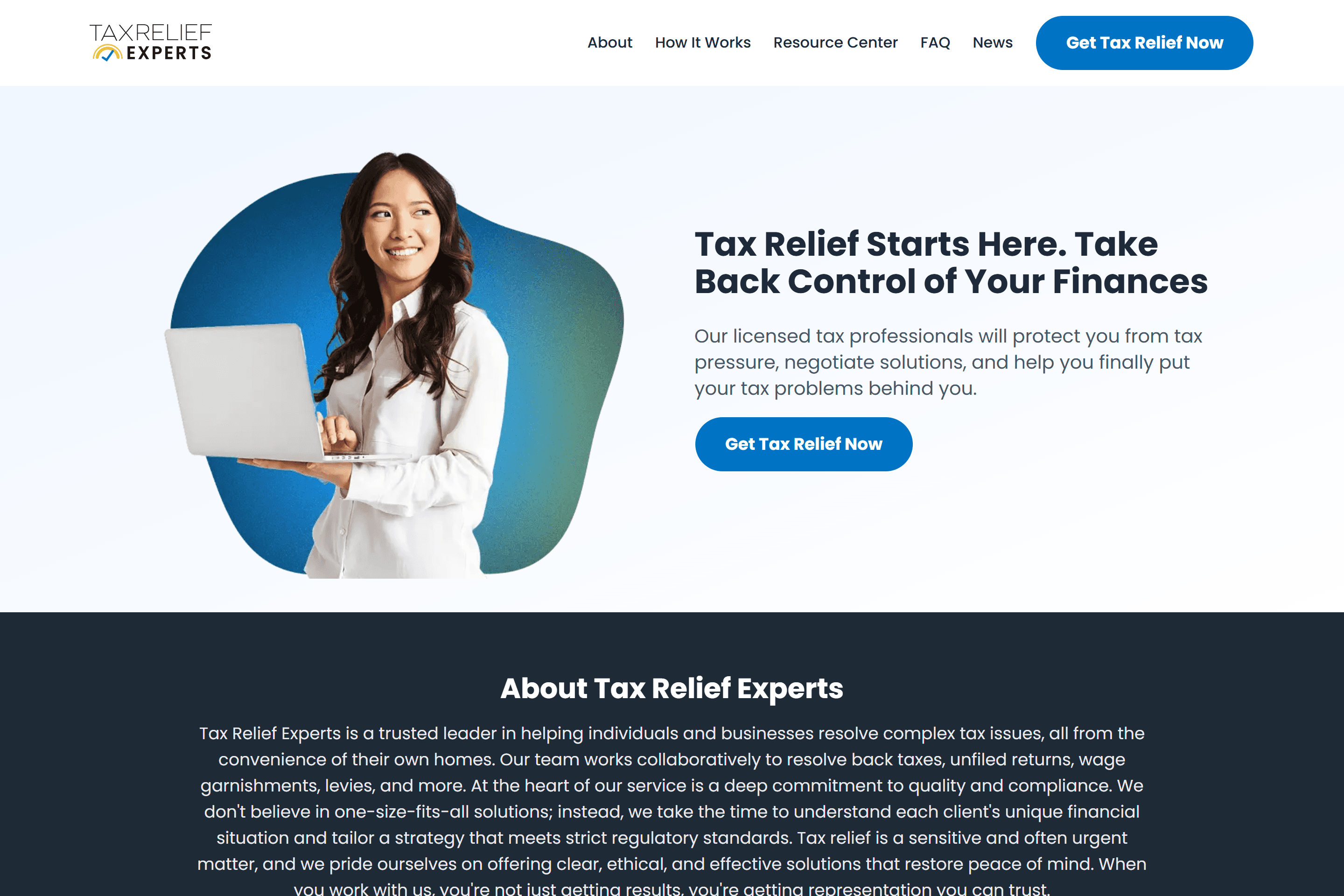 Tax Relief Experts home page.