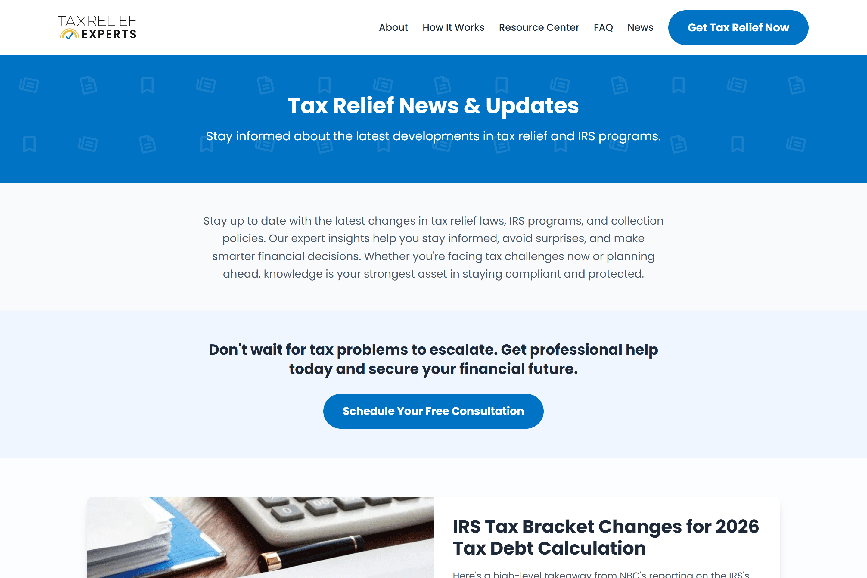 Tax Relief Experts news page.