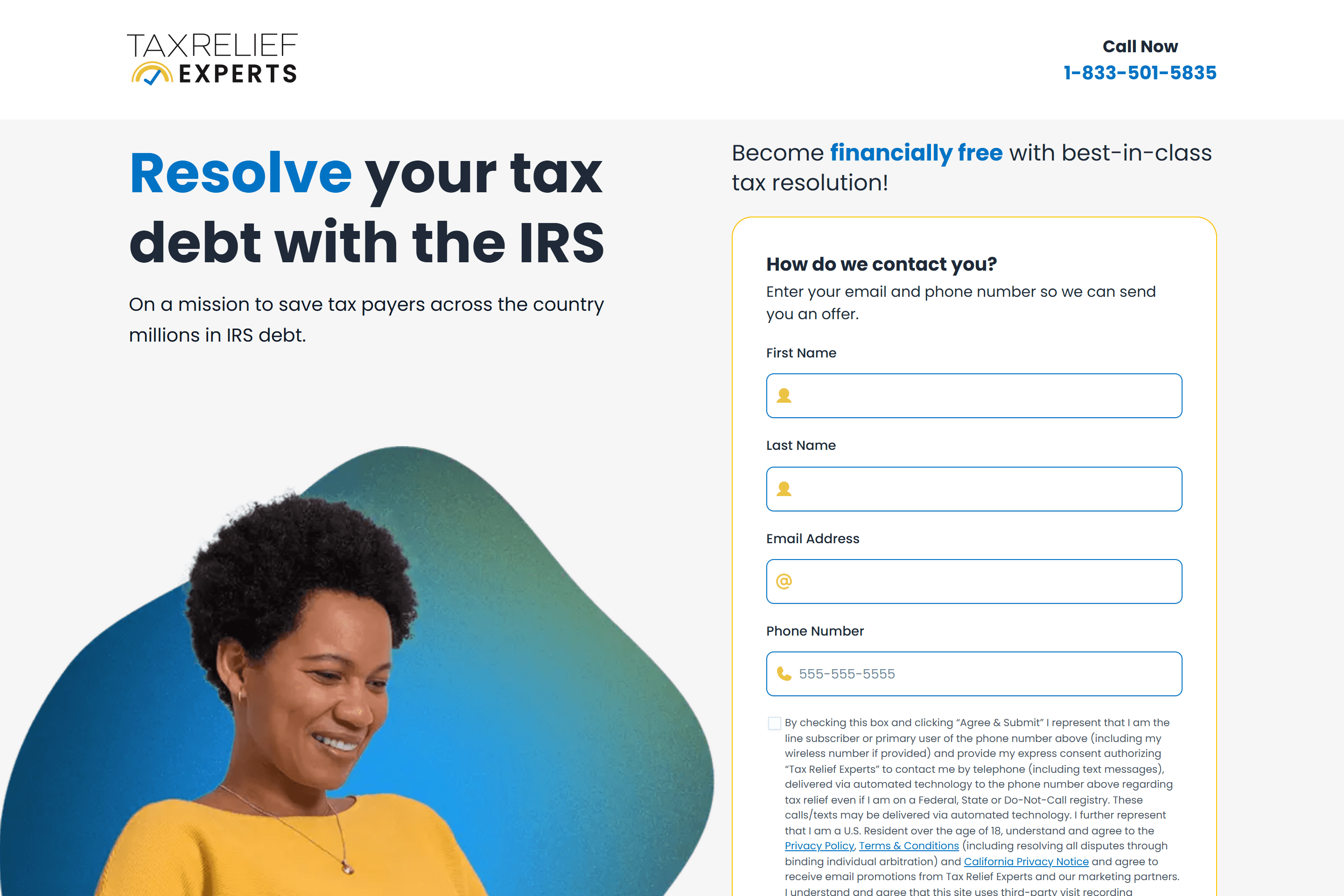 Tax Relief Experts form page.