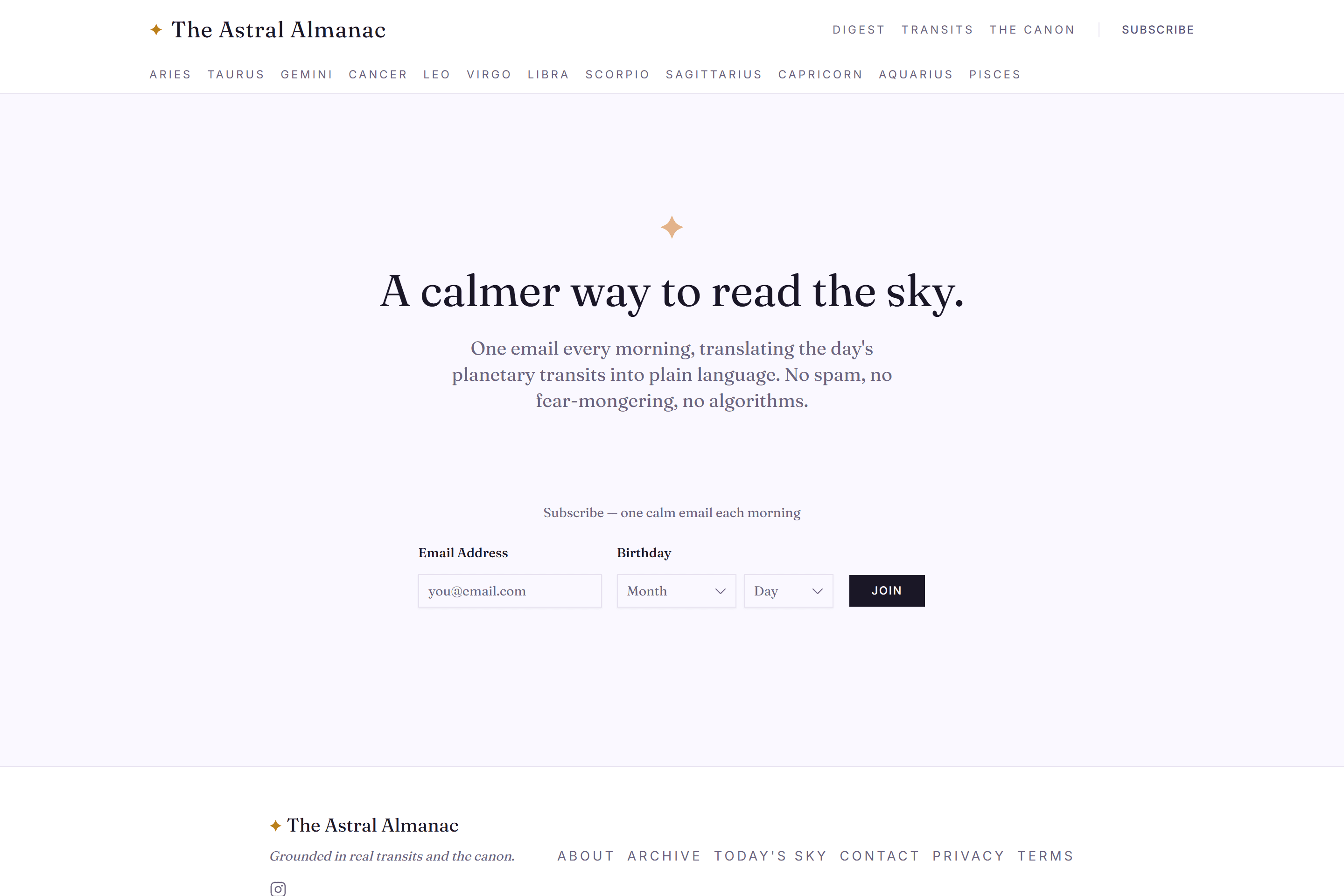 Astral Almanac newsletter page.