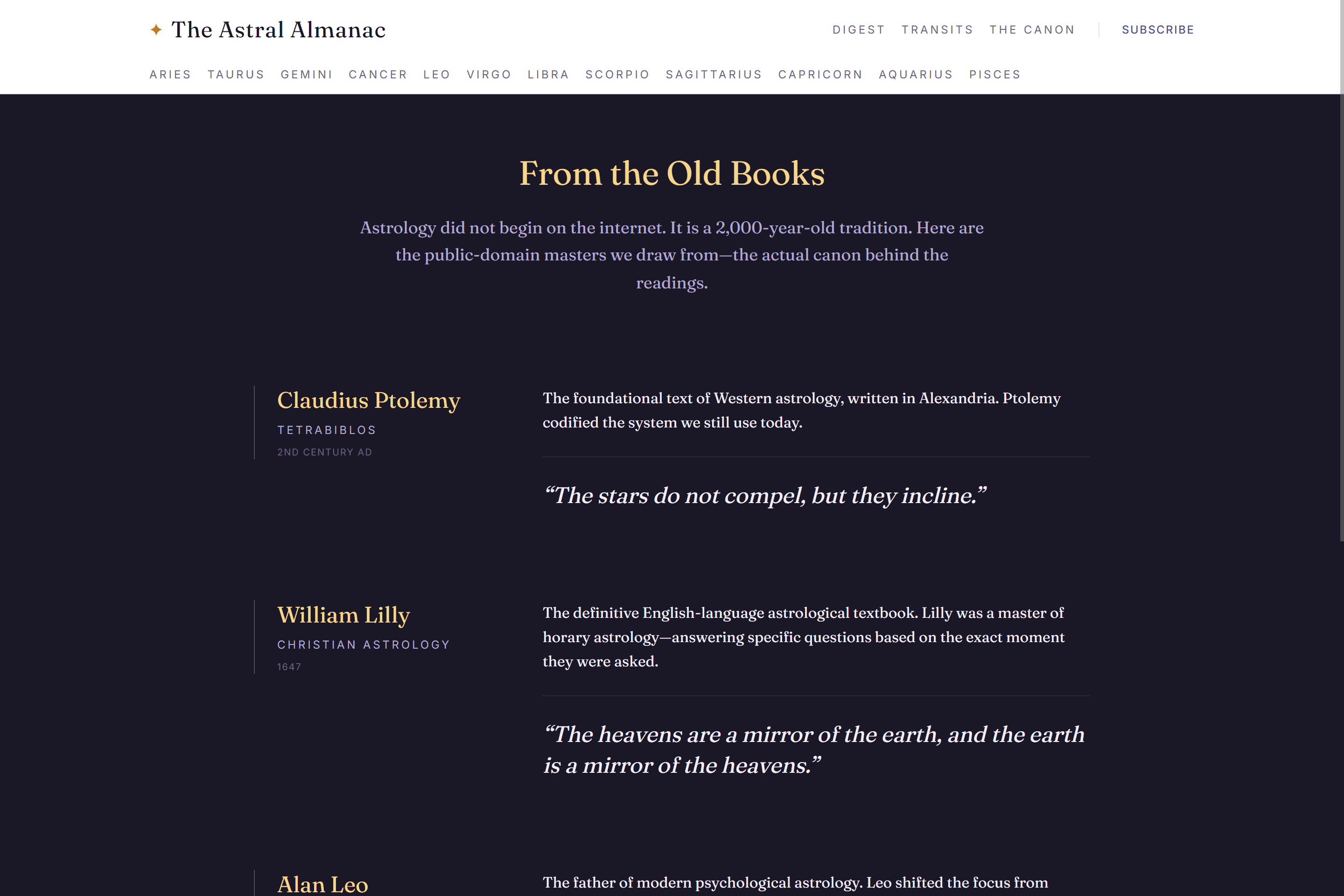 Astral Almanac old books page.