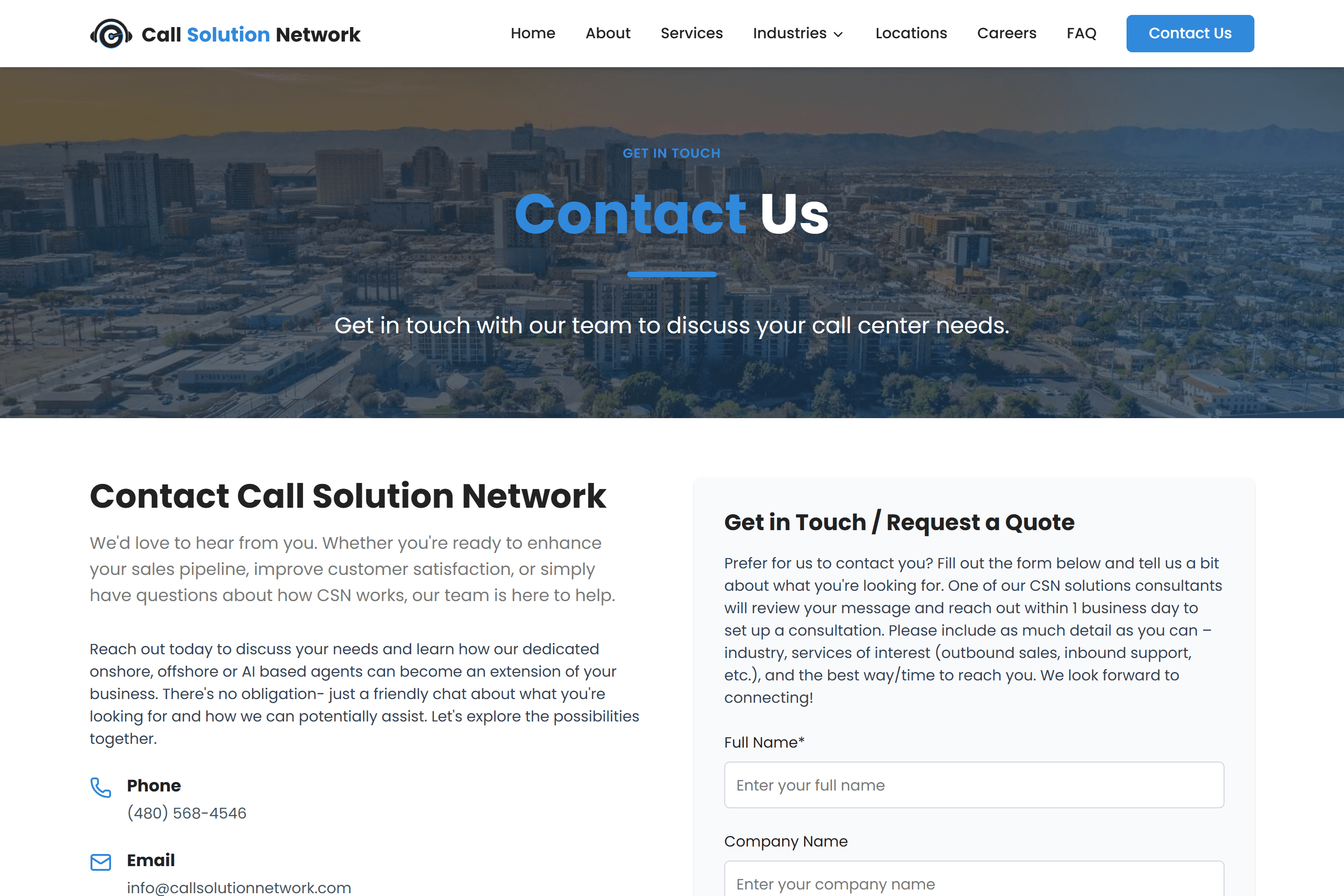 Call Solution Network contact page.