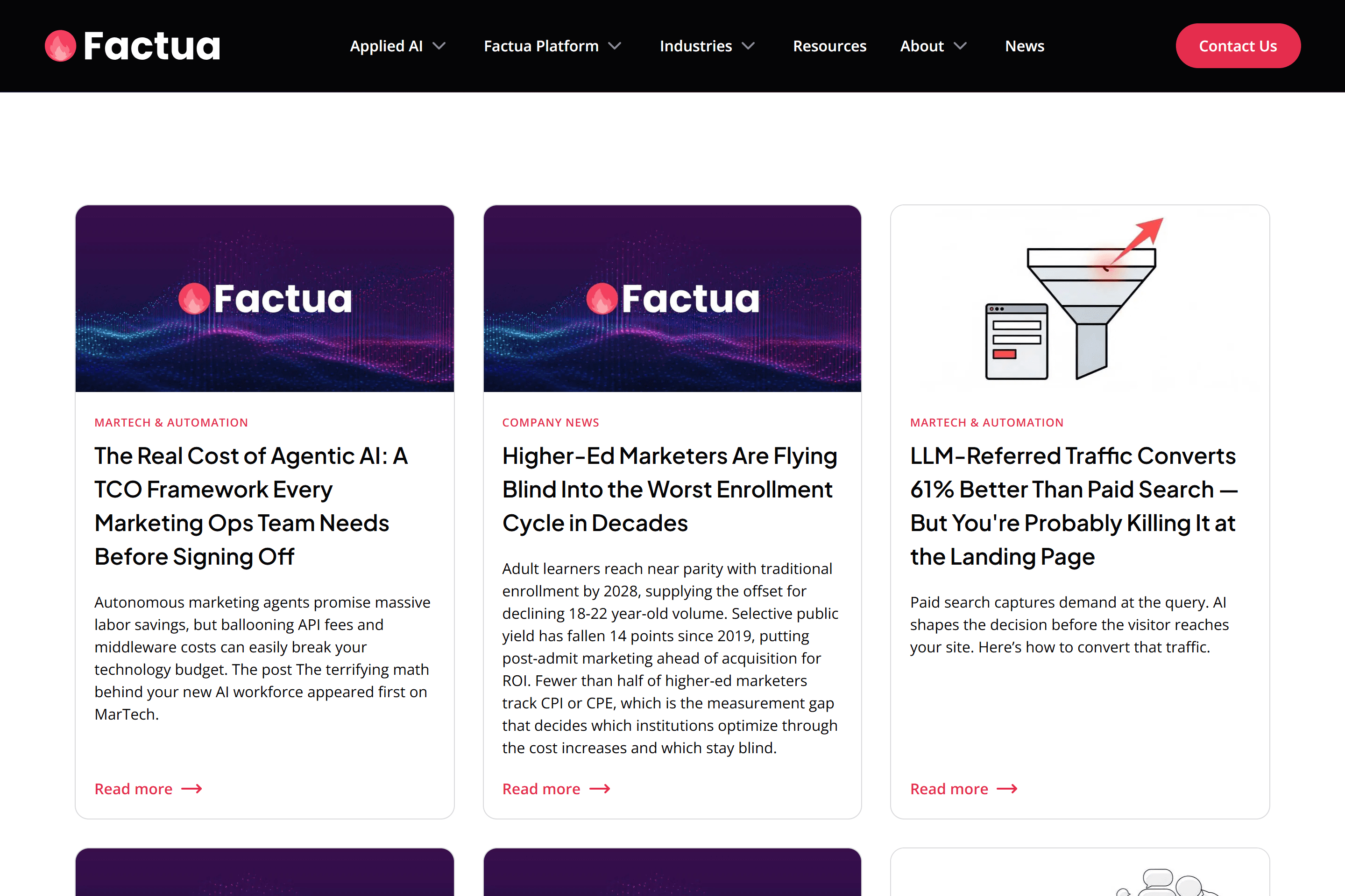 Factua news section.
