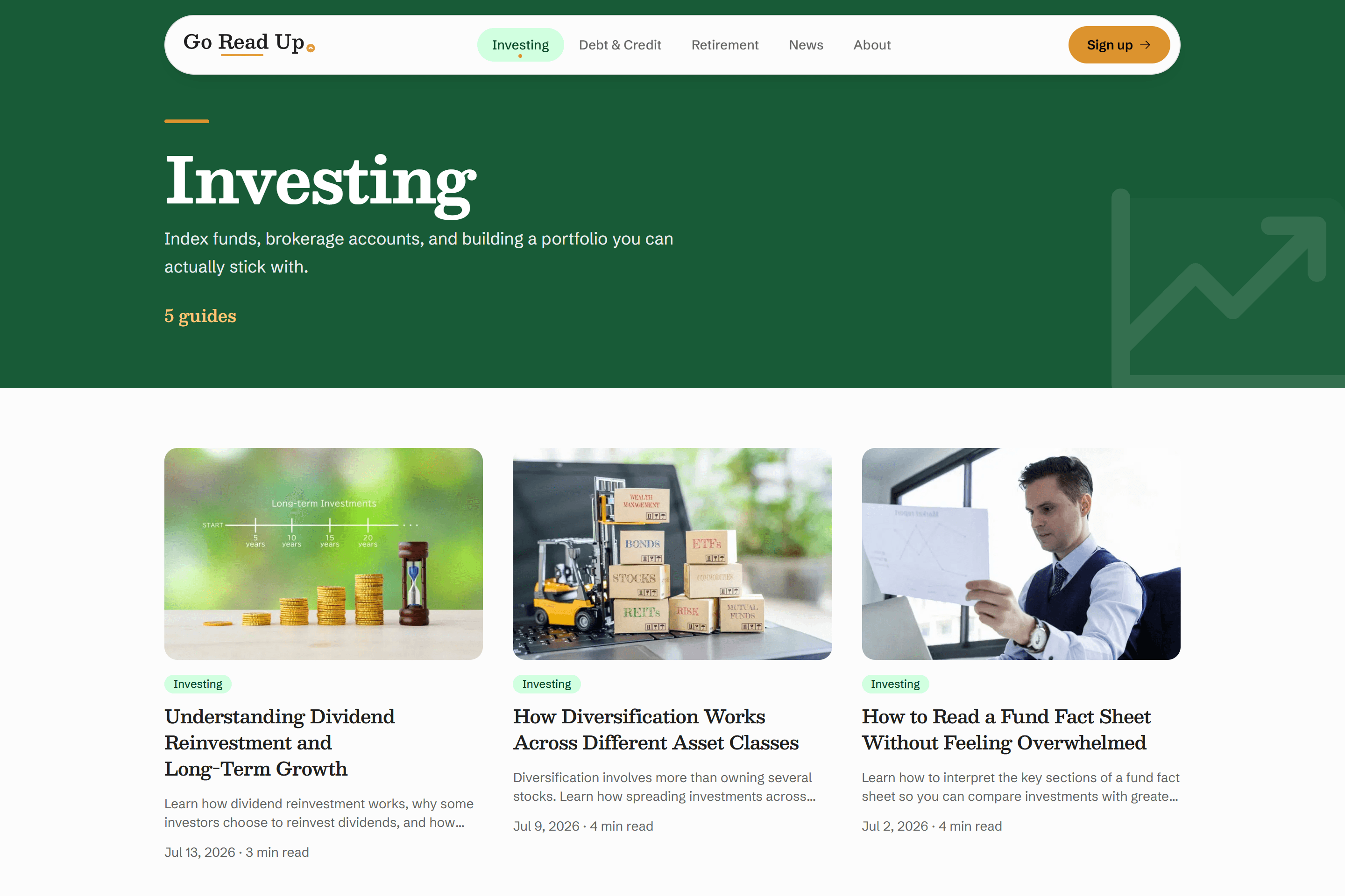 GoReadUp investing page.