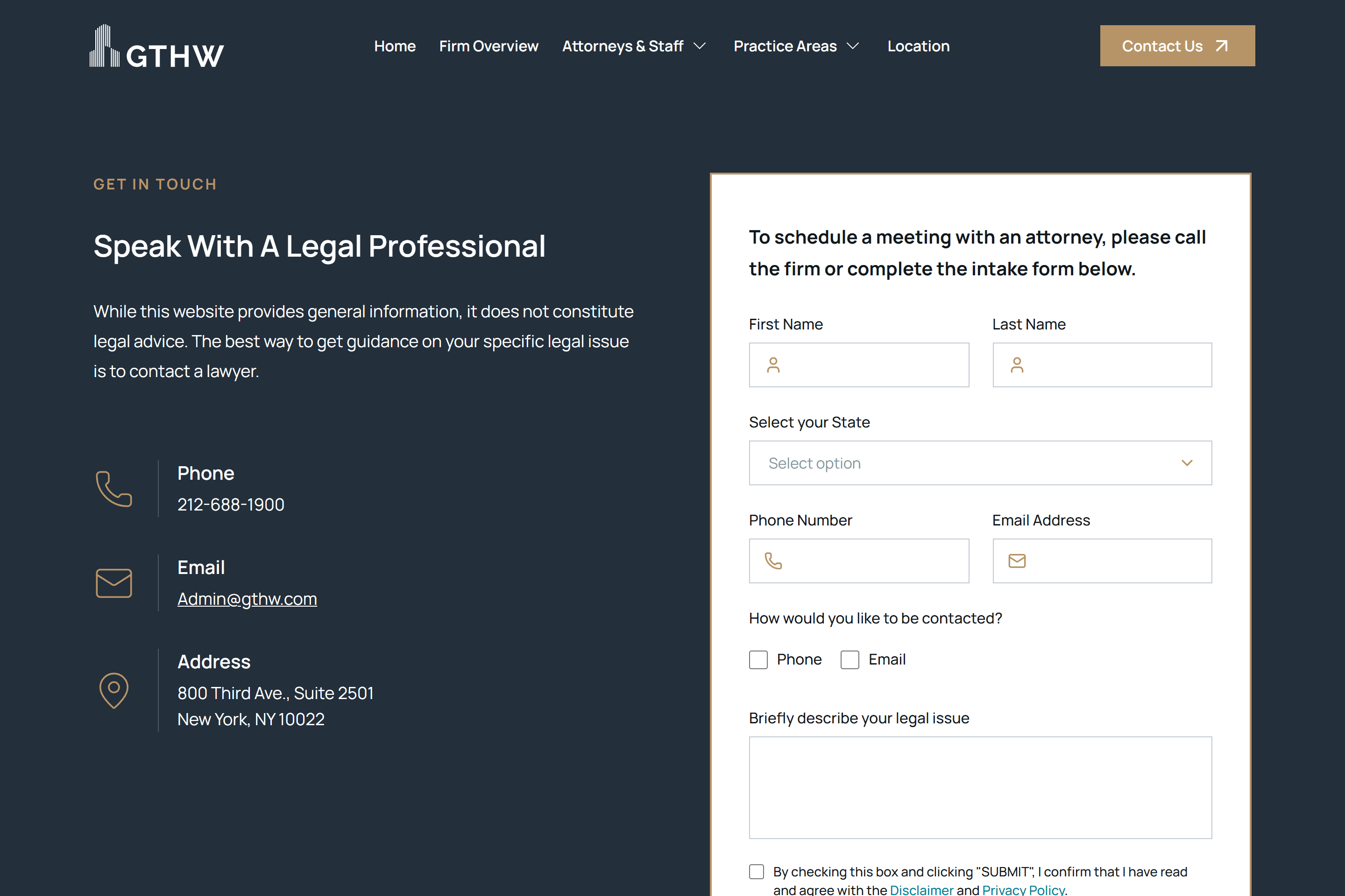 GTHW contact page.