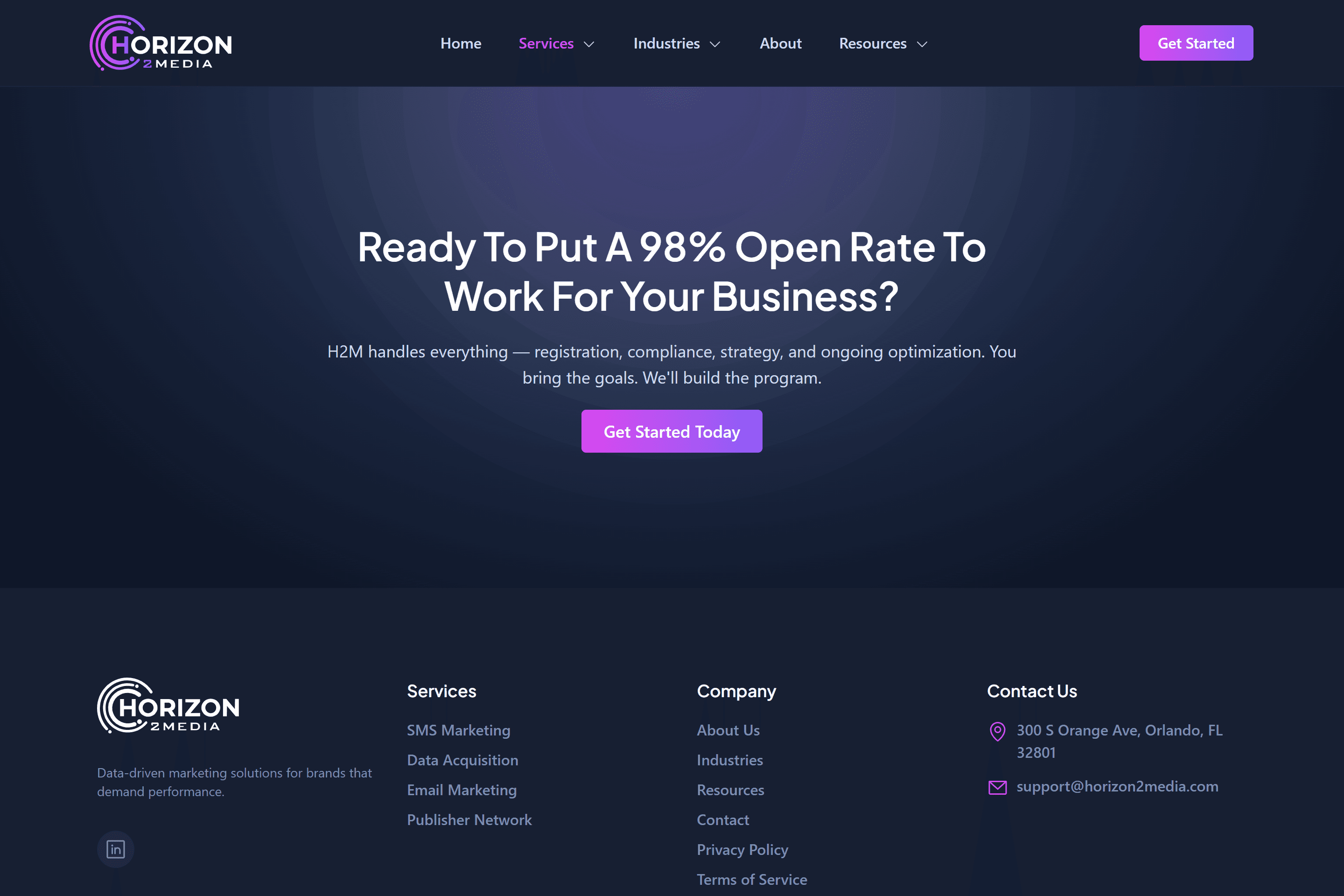 Horizon2Media footer.