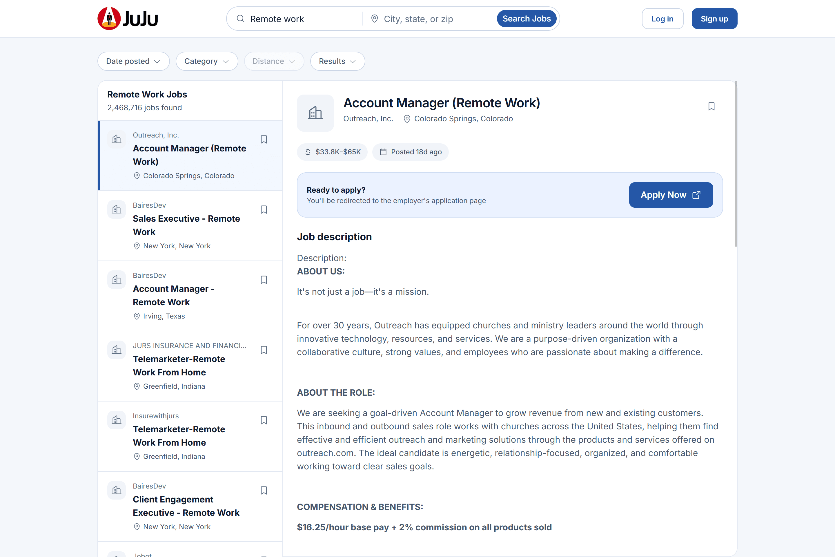Juju jobs page.