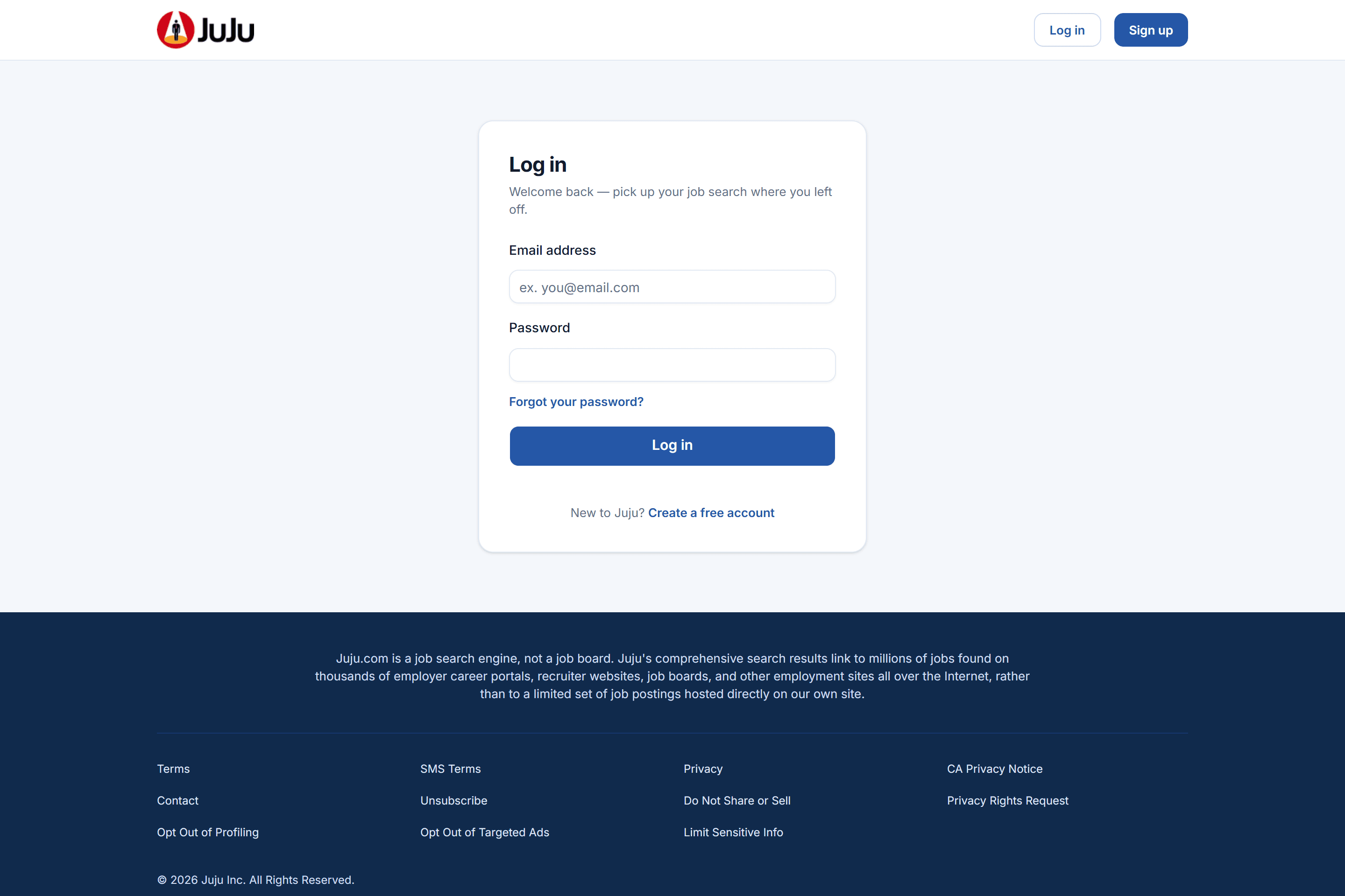 Juju login page.
