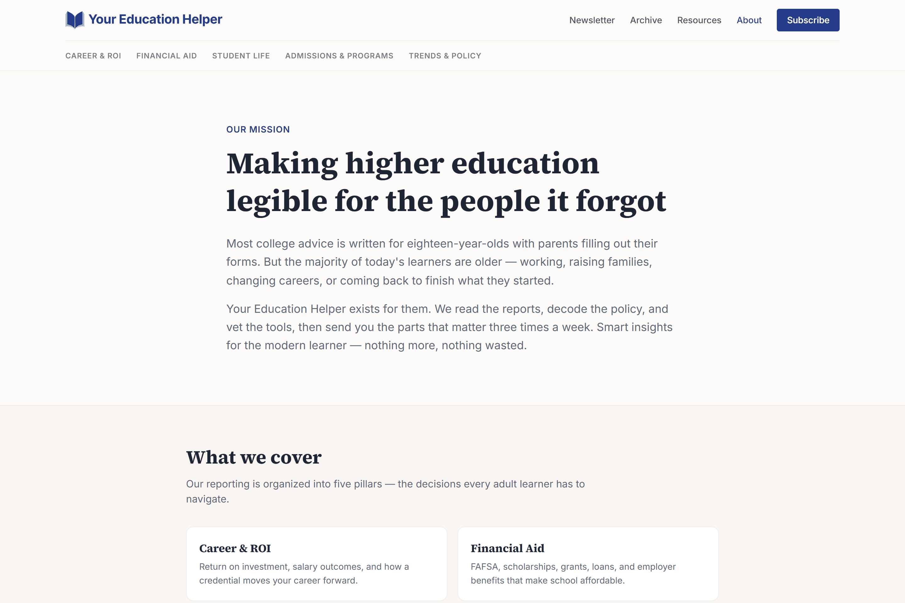 Your Education Helper about page.