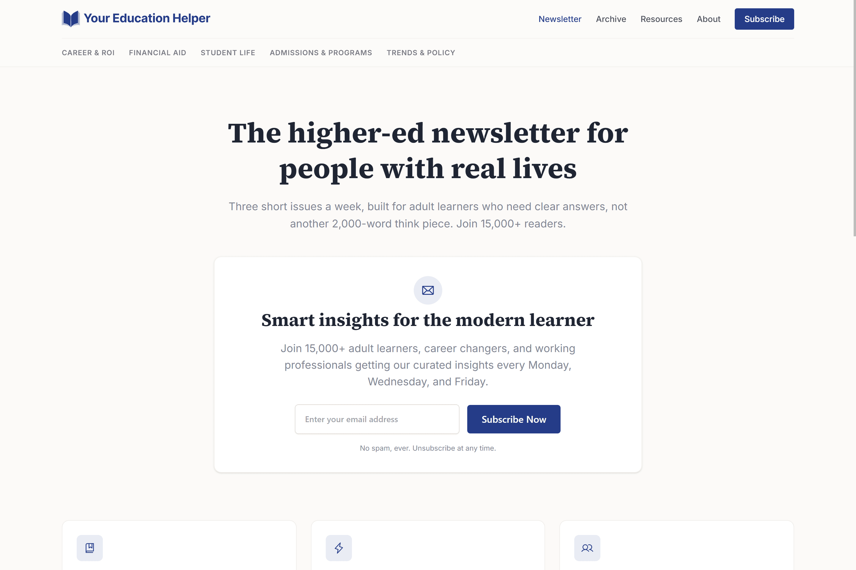 Your Education Helper newsletter page.