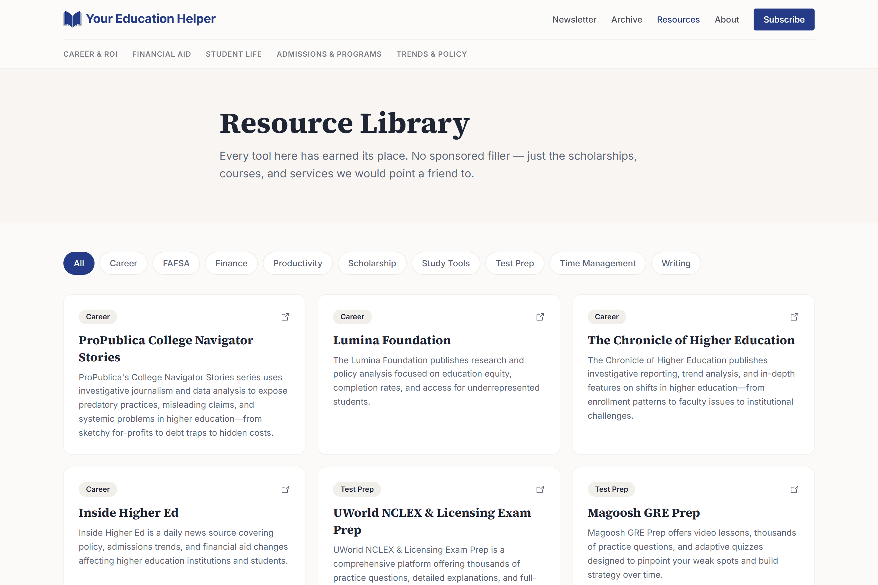 Your Education Helper resources page.